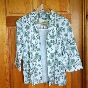 Norm Thompson Embellished Ladder Trim Soft Green Floral Sz M Jacket